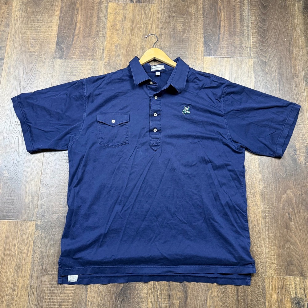 Vintage Peter Millar Pocket Polo Navy Blue Embroidered XL